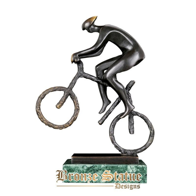 Esporte abstrato escultura arte mountain bike homem estátua bronze bronze fundido quente decoração de casa elegante