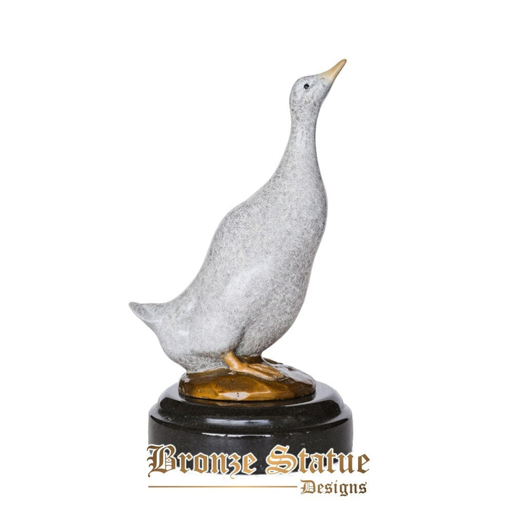 Estátua de bronze estatueta de pato branco cobre escultura de pequenos animais para decoração de escritório presentes para crianças