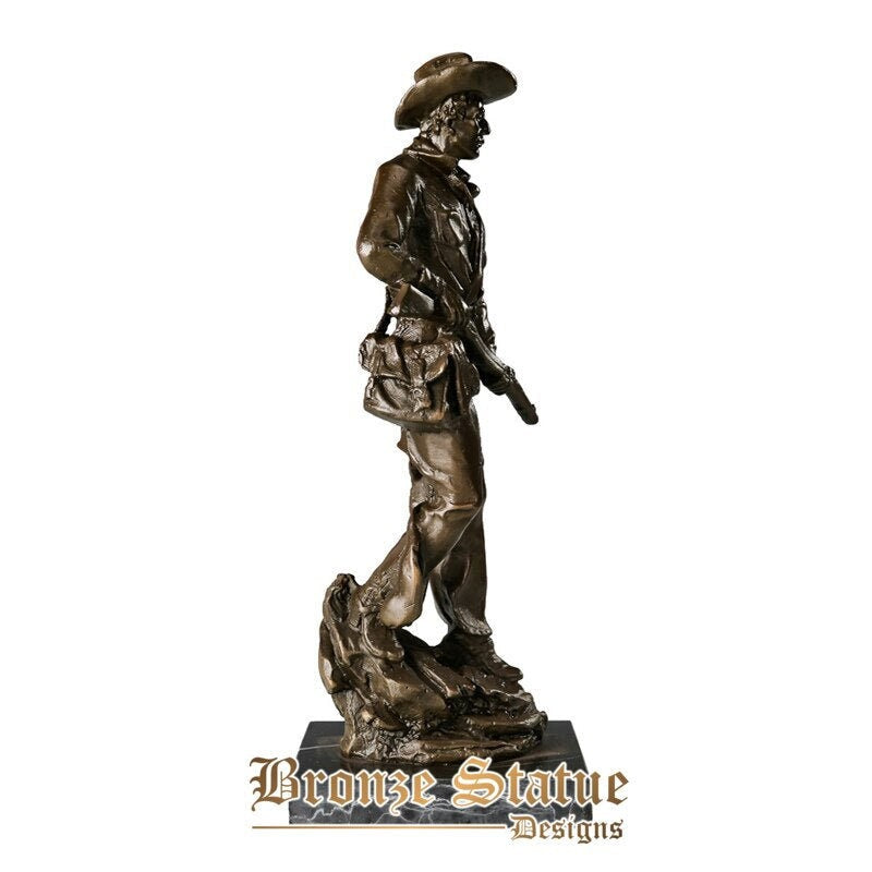 West american cowboy with gun statue sculpture hot casting real bronze collectible figurines vintage art decor