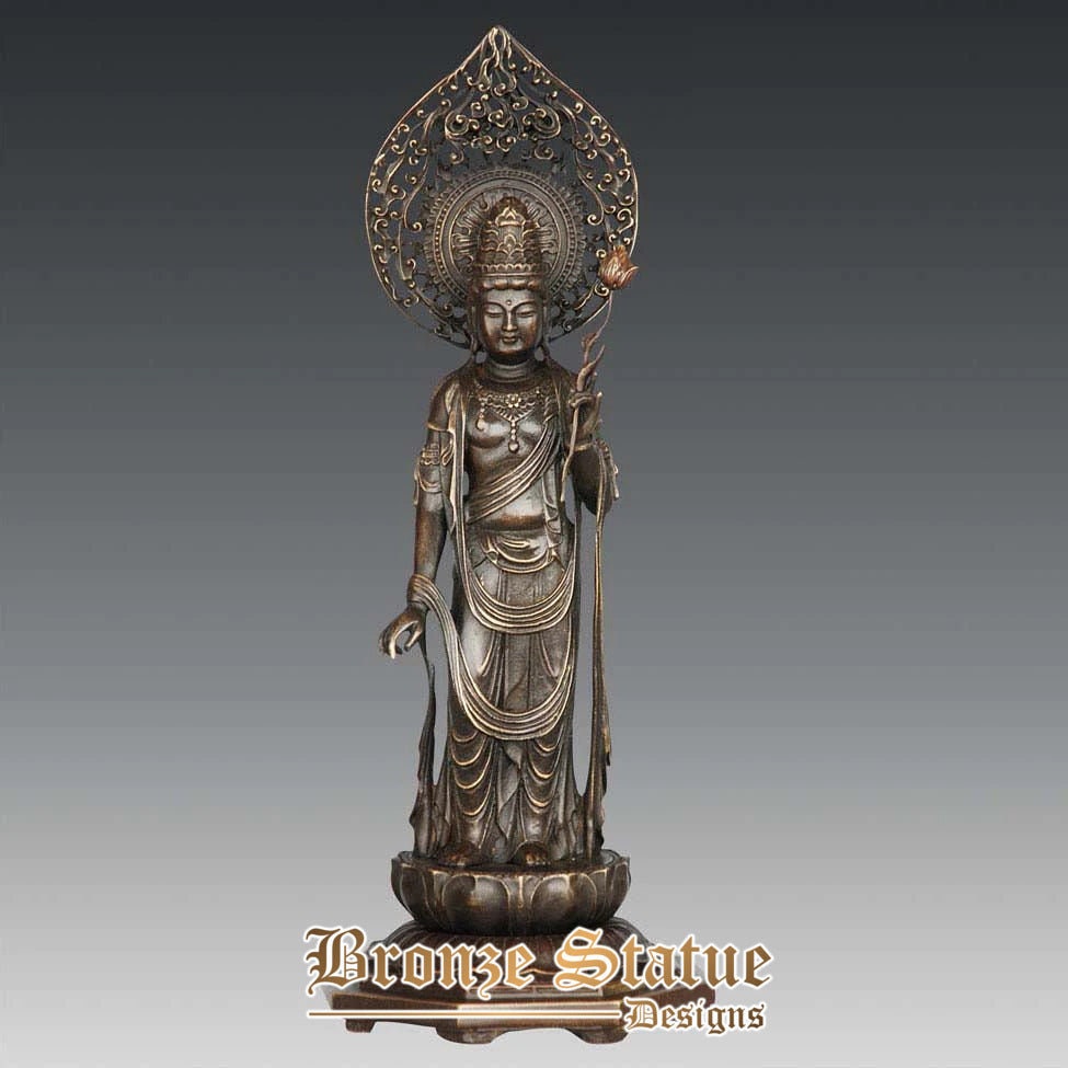 Bronze buddha statue lotus saint guanyin goddess of mercy buddhist art temple decoration chinese buddha sculpture