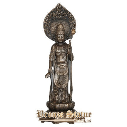 Bronze estátua de buda lótus santo guanyin deusa da misericórdia arte budista decoração do templo escultura de buda chinês
