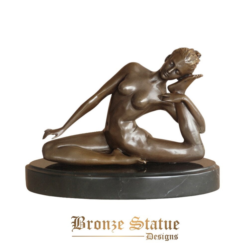 Yoga nude girl bronze statue modern fitness female sculpture erotic naked woman figurine art decoration anniversary gifts
