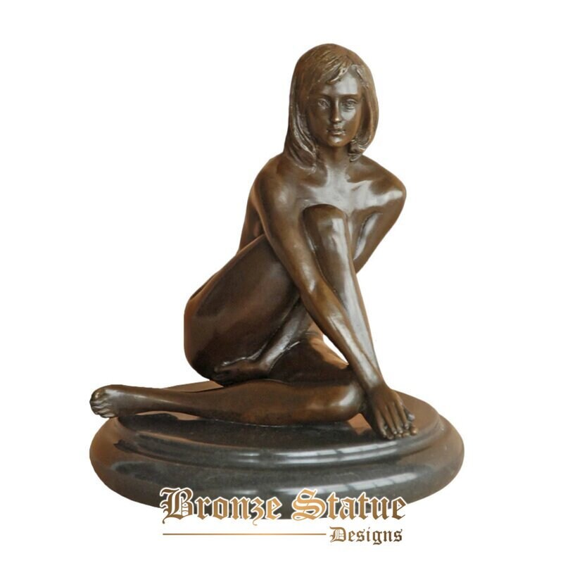 Erotic art modern nude woman statues sexy hot girl figurine naked sitting female sculpture brass decoration present