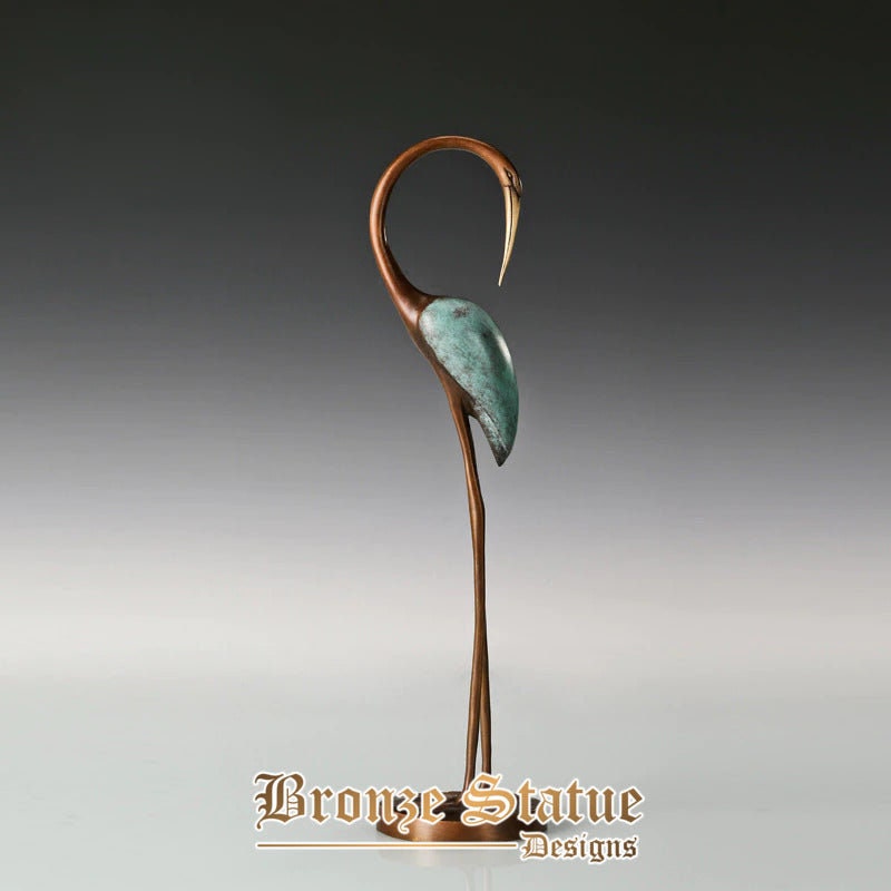 Bronze animal sculpture red-crowned crane statue lucky art classy indoor office decor gift