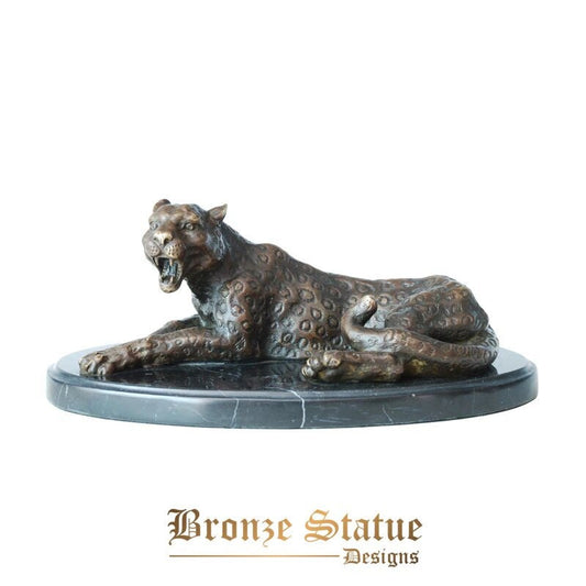 Bronze statue leopard wildlife animal wealth sculpture home office desk art decor