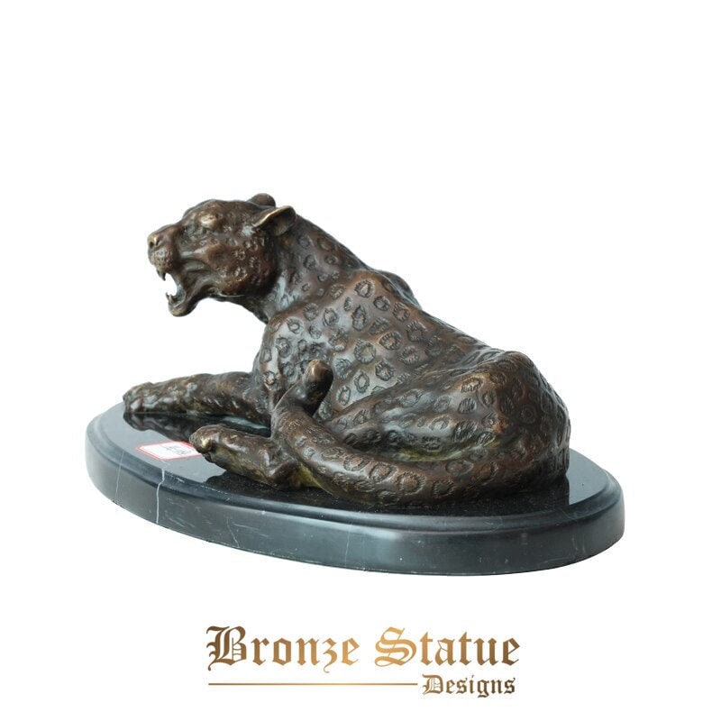 Bronze statue leopard wildlife animal wealth sculpture home office desk art decor