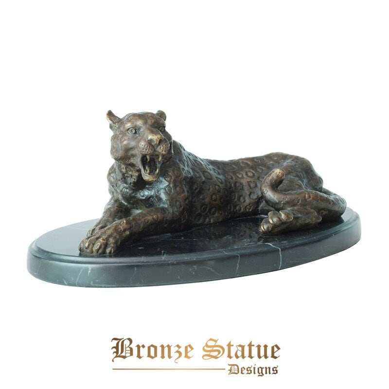 Bronze statue leopard wildlife animal wealth sculpture home office desk art decor