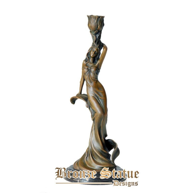 Bronzes bronze candle holders statue lady girl figurine candlestick birthday gifts table decoration