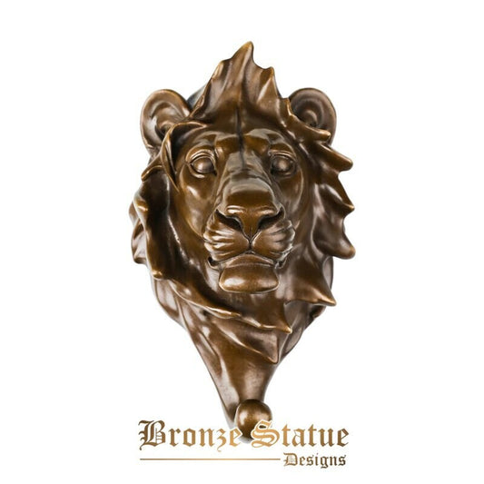 Escultura de estátua de cabeça de leão, escultura de parede, encantadores de arte, bronze fundido quente e ornamento elegante dourado