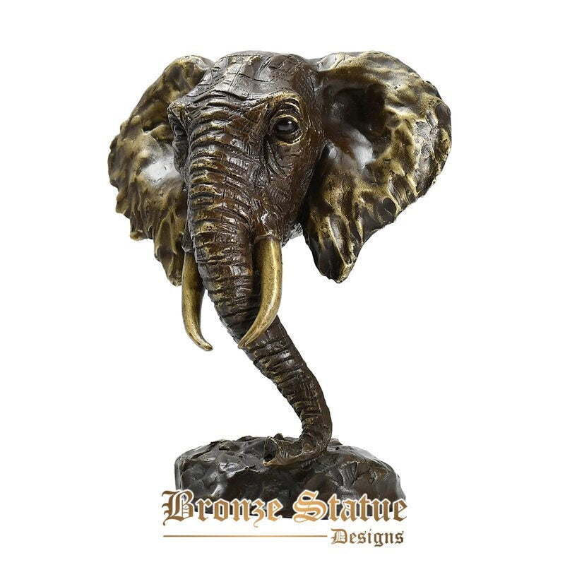 Bronze thai elephant head statue animal bust sculpture modern wildlife figurine art home decor small
