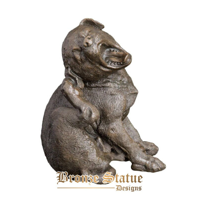 Yawning little dog statue figurine pure bronze animal sculpture art vintage cute pet children room decor birthday gifts