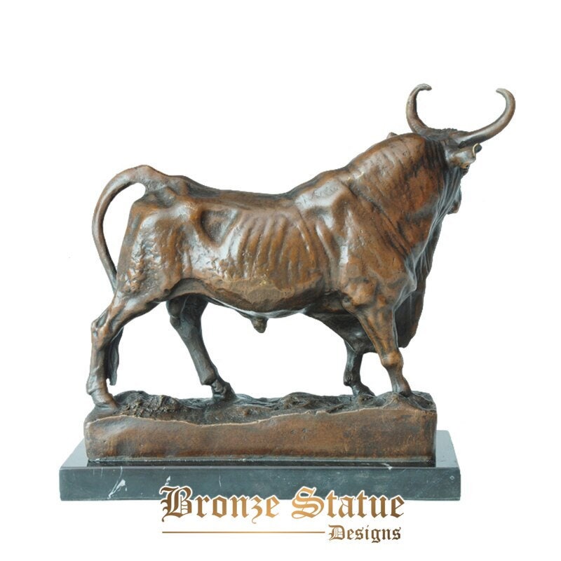 Charging bull statue sculpture bronze cattle wild animal figurine copper material statuette antique metal artwork