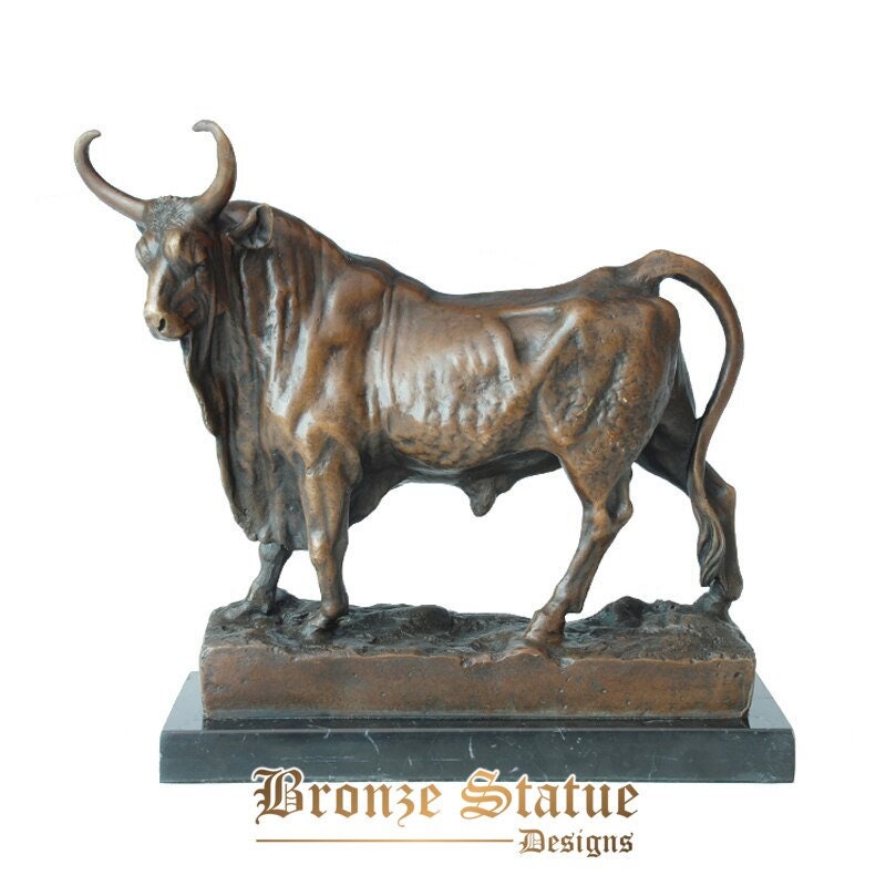 Charging bull statue sculpture bronze cattle wild animal figurine copper material statuette antique metal artwork