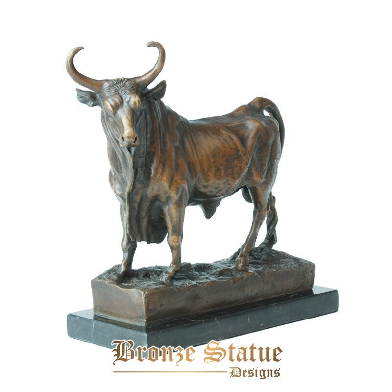 Charging bull statue sculpture bronze cattle wild animal figurine copper material statuette antique metal artwork