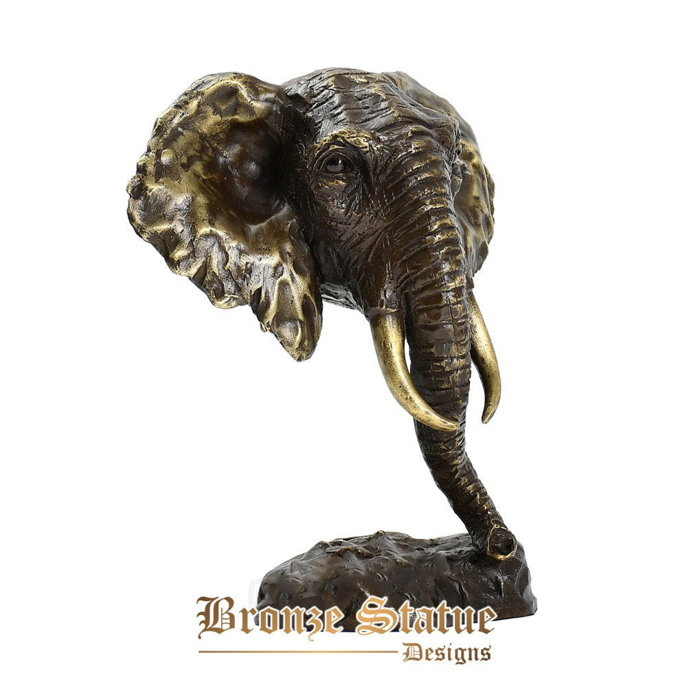 Bronze thai elephant head statue animal bust sculpture modern wildlife figurine art home decor small