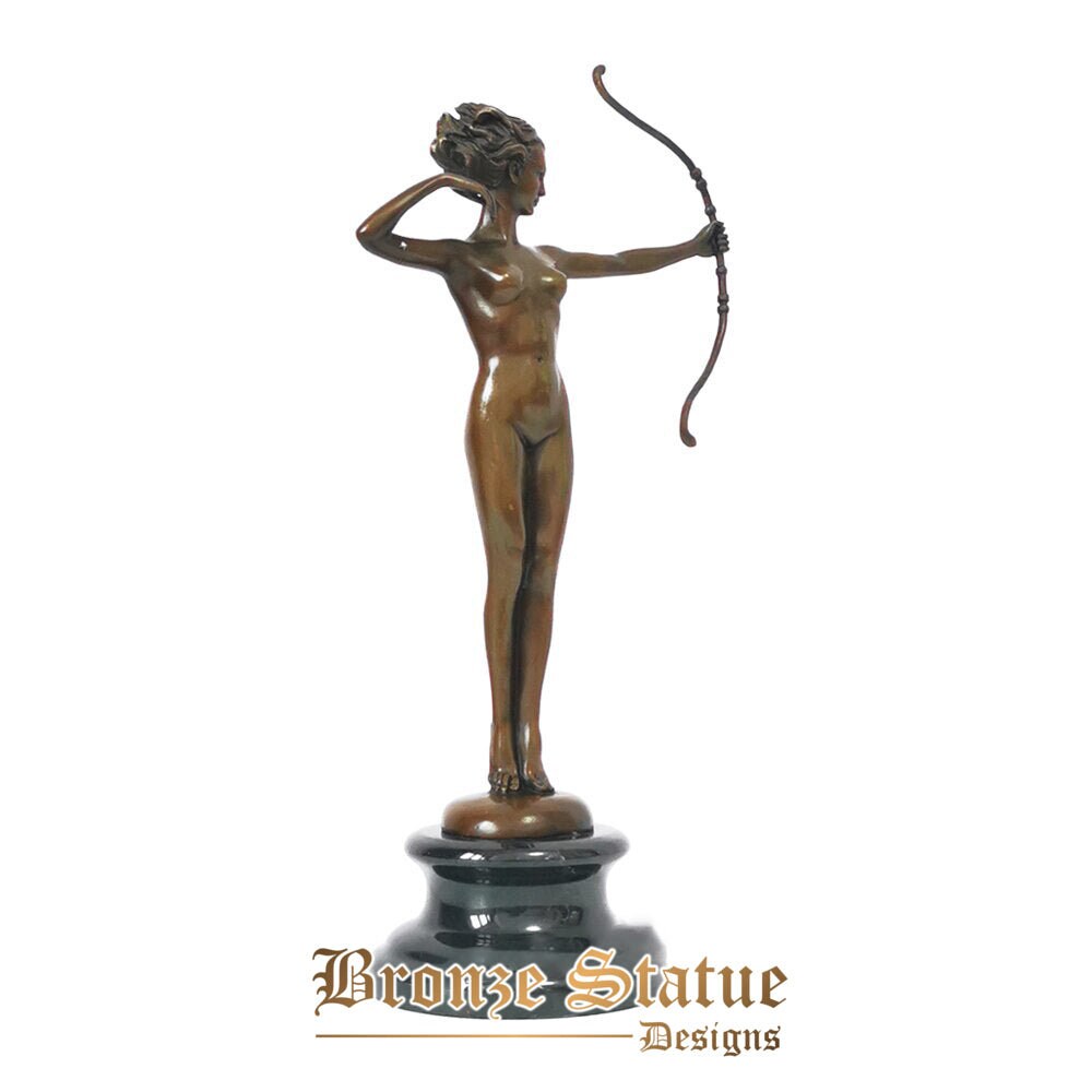 Nude girl holding bow sculpture girl figurine bronze sexy european female statue naked vintage artwork for decoration