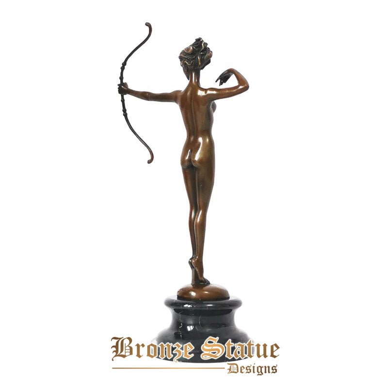 Nude girl holding bow sculpture girl figurine bronze sexy european female statue naked vintage artwork for decoration