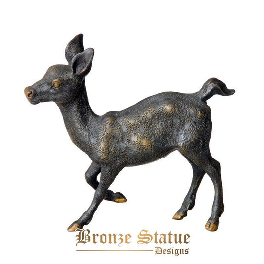 Bronze statue deer feng shui wildlife brass sculptures art office desktop decor ornament