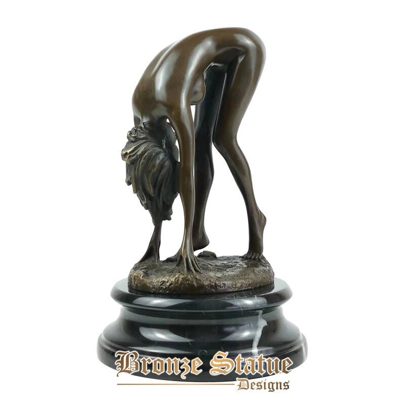 Arte erótica mulher nua curvada sobre estátua de bronze escultura feminina nua ocidental estatueta colecionável