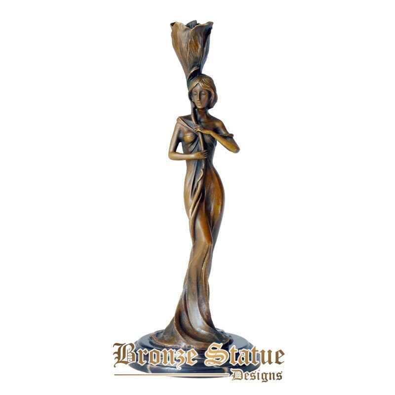 Tulip young girl candlestick statue bronze antique candleholder sculpture figurine art hot casting home decor