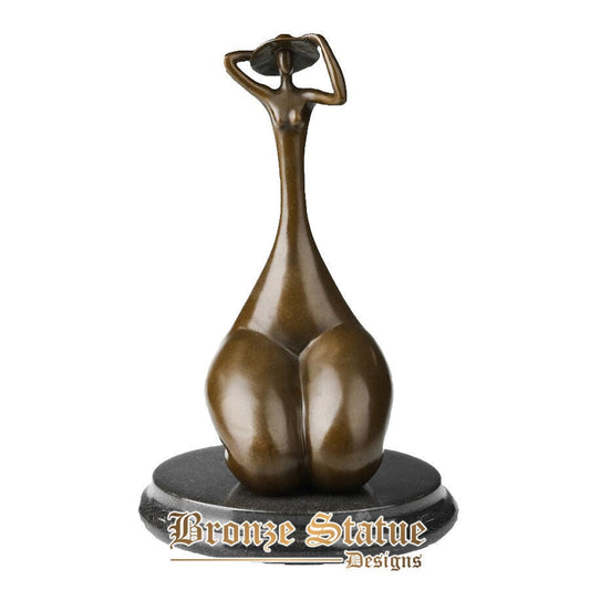 Estátua de bronze abstrata usando chapéu escultura feminina estatueta mulher arte armário para casa decoração presentes de aniversário