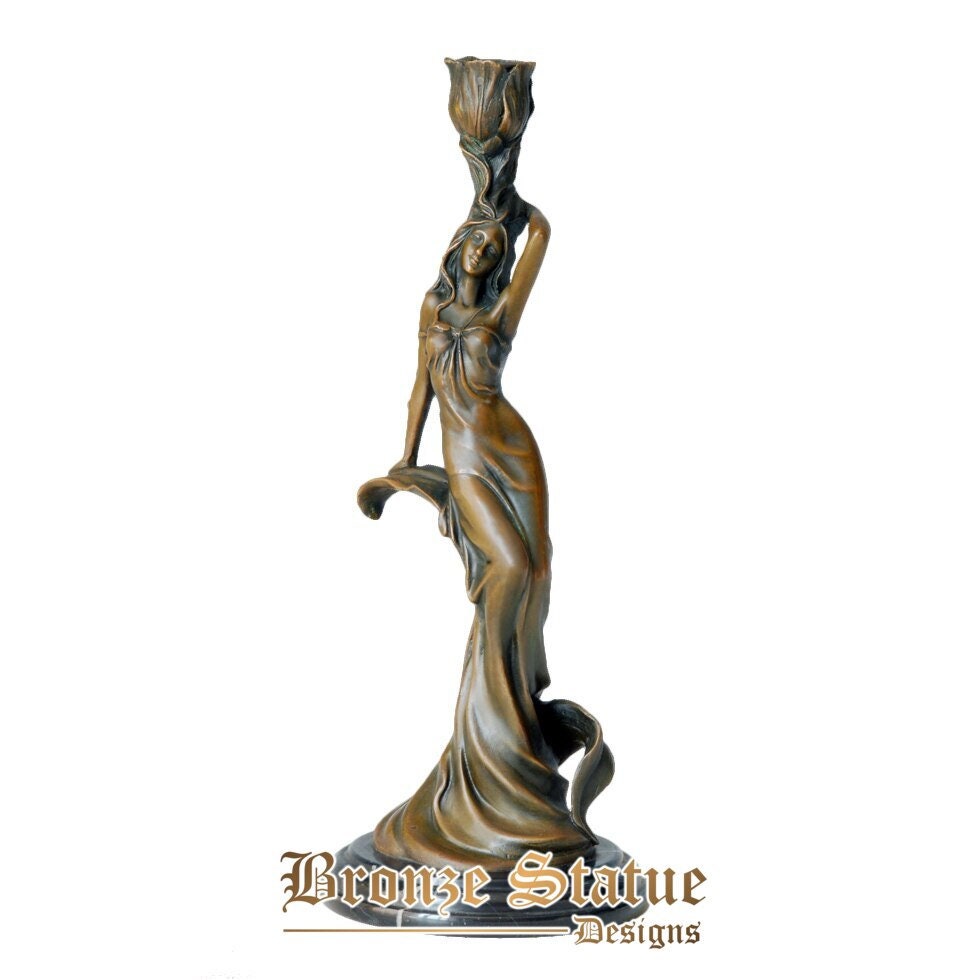 Tulip young girl candlestick statue bronze antique candleholder sculpture figurine art hot casting home decor