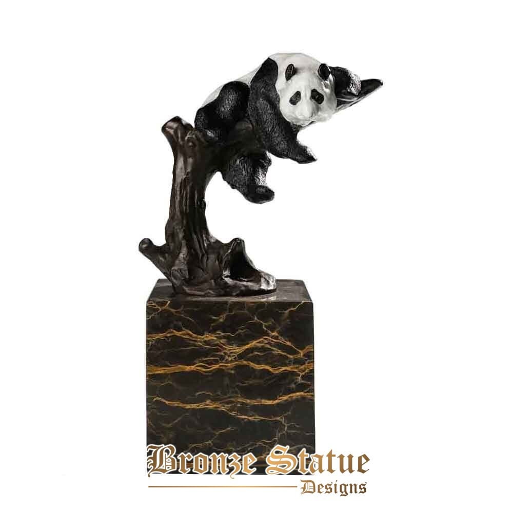 Cute panda statue bronze chinese unique wild animal sculpture vintage figurine art for living room decor child gifts