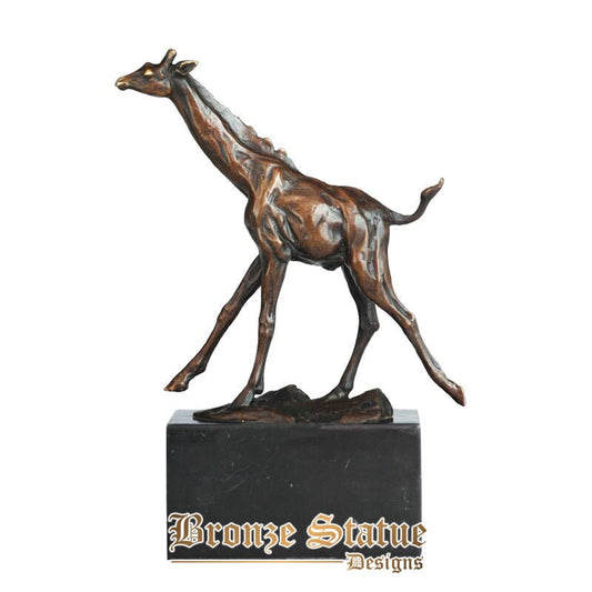 Bronze little giraffe statue sculpture animal wildlife figurine hot casting art for home desktop decor