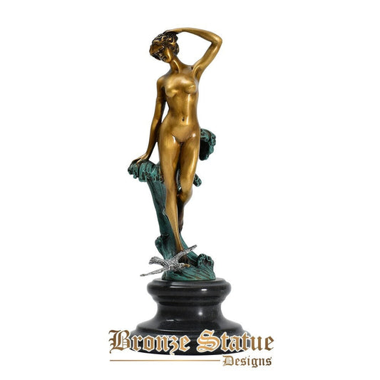 Nude young woman in waves statue sculpture bronze modern naked female figurine art home decor ornament