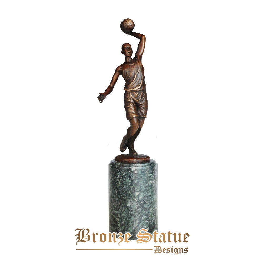 Basketball player hoopman statue bronze hoopster sport sculpture figurine modern art marble base
