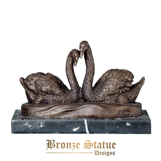 Bronze statue couple swan statue figurine antique art lover anniversary gift love sculpture home decor ornament