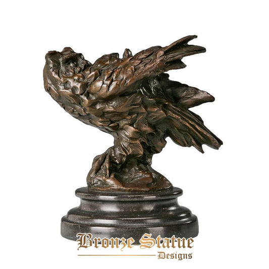 Bronze night owl statue animal bird sculpture figurine art marble base small home decor