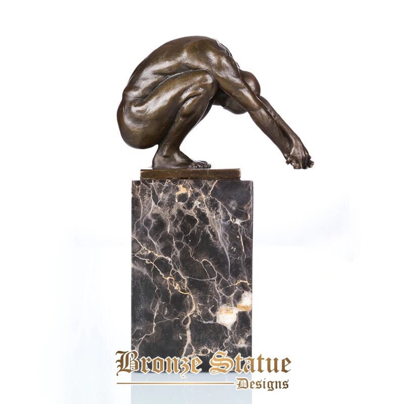 Nude man sculpture taking exercise naked male bronze statue figurine art for gym decoration