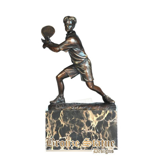 Bronze jogando tênis estátua escultura europa esporte estatueta arte presentes elegantes ornamento de mesa de escritório