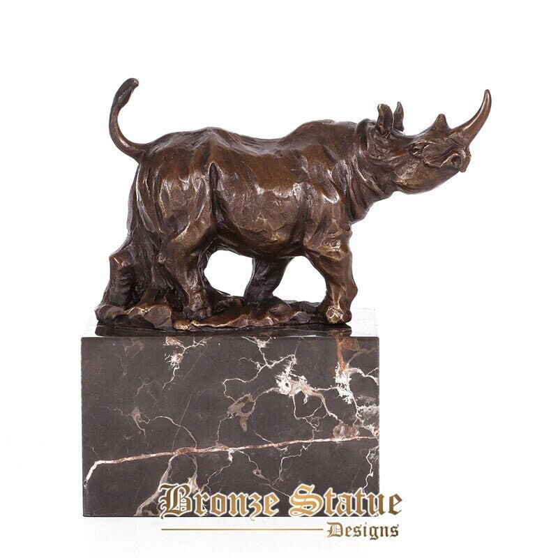 Bronze rhinoceros statue figurine hot cast wildlife animal sculpture art indoor home decor gorgeous gift