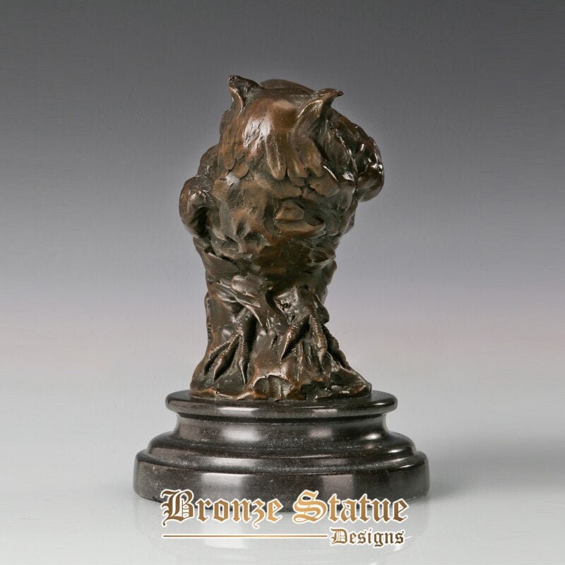 Bronze night owl statue animal bird sculpture figurine art marble base small home decor