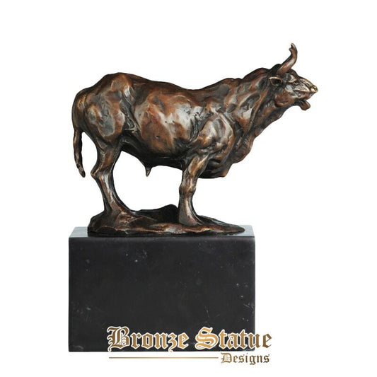 Little wild bull statue figurine bronze animal cattle sculpture metal artwork for cabinet home decor accessories
