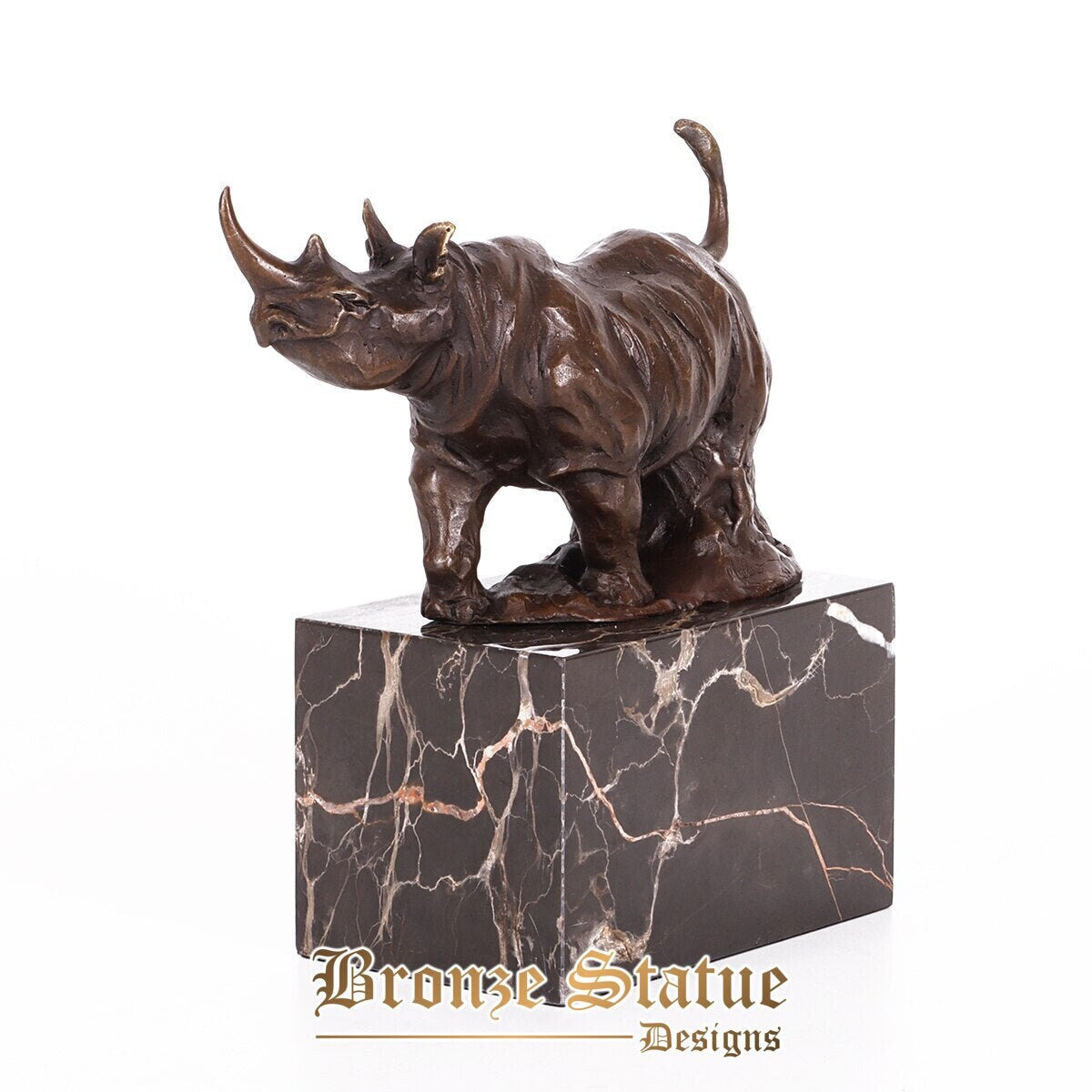 Bronze rhinoceros statue figurine hot cast wildlife animal sculpture art indoor home decor gorgeous gift