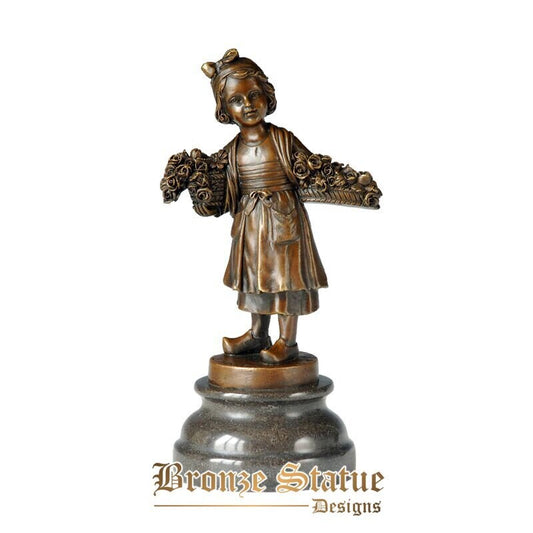 Selling flowers girl statue bronze modern sculpture art girl's room decor ornamet small