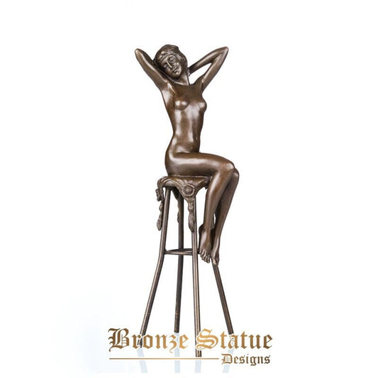 Sexy modern nude female stretching bronze statue hot beauty girl sculpture naked woman figurine art decor ornament