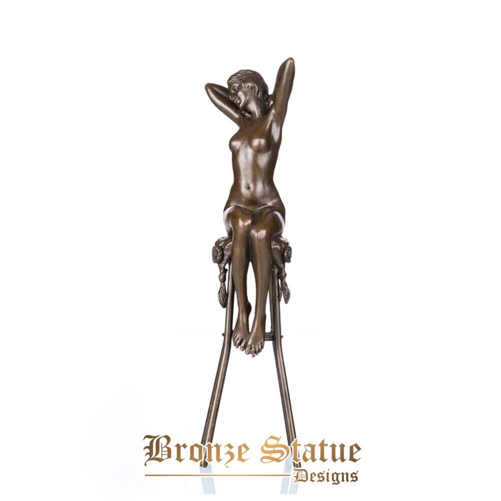 Sexy modern nude female stretching bronze statue hot beauty girl sculpture naked woman figurine art decor ornament