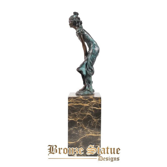 Bronze sexy female sculpture woman statue modern maiden figurine art marble base home decoration present