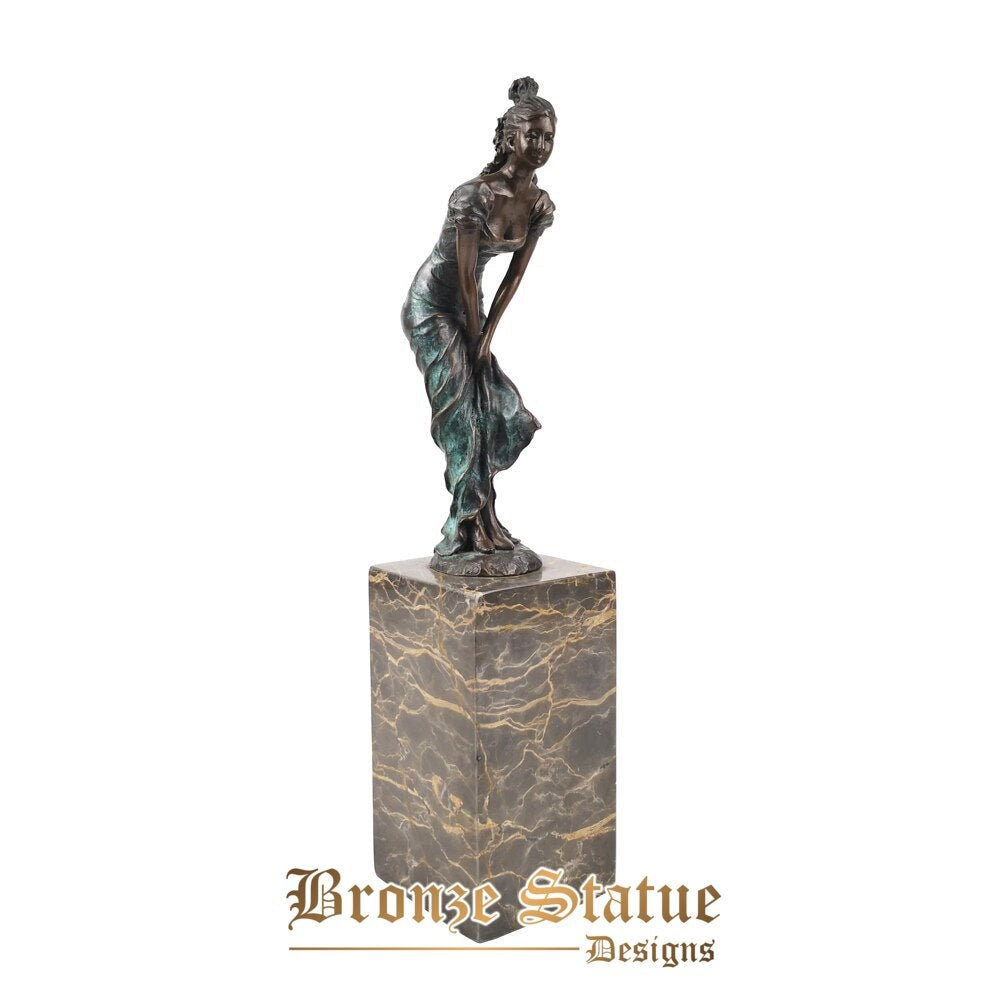 Bronze escultura feminina sexy estátua de mulher moderna estatueta de donzela arte base de mármore decoração de casa presente