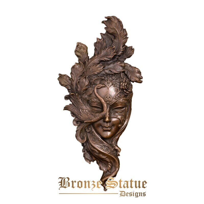Bronze abstract relief statue figurine peacock mask woman wall hanging sculpture art home library decor