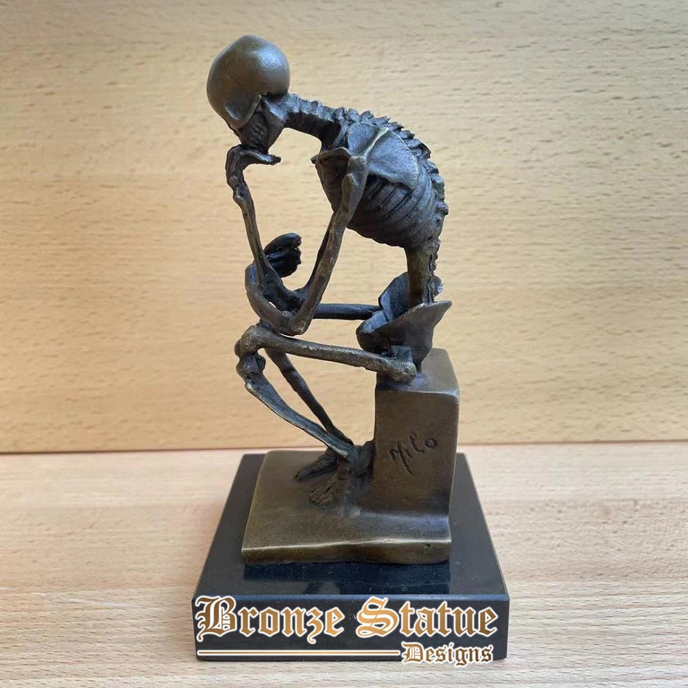 Estátua de pensador de esqueleto abstrato de bronze famoso rodin's thinking man escultura estatueta réplica fundição quente decoração para casa