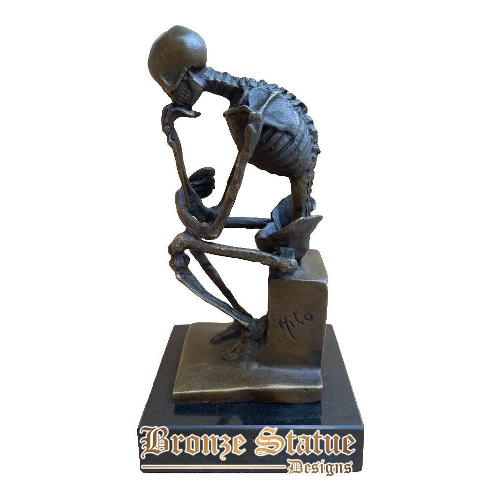 Estátua de pensador de esqueleto abstrato de bronze famoso rodin's thinking man escultura estatueta réplica fundição quente decoração para casa