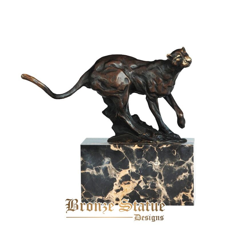 Leopard statue small wild animal bronze sculpture figurine for home decor family gifts