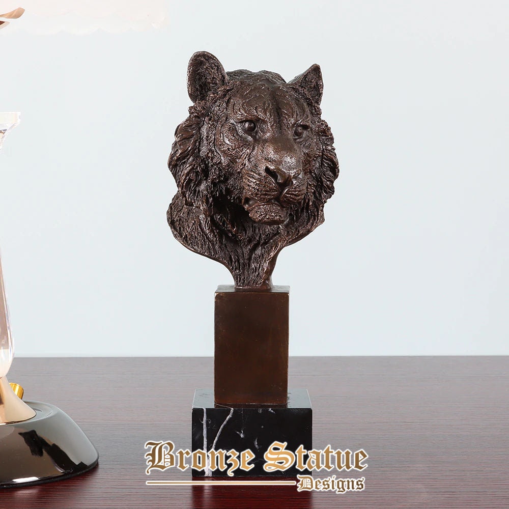 25cm bronze tiger head sculpture figurine wildlife tiger bust statue art for home office table decoration