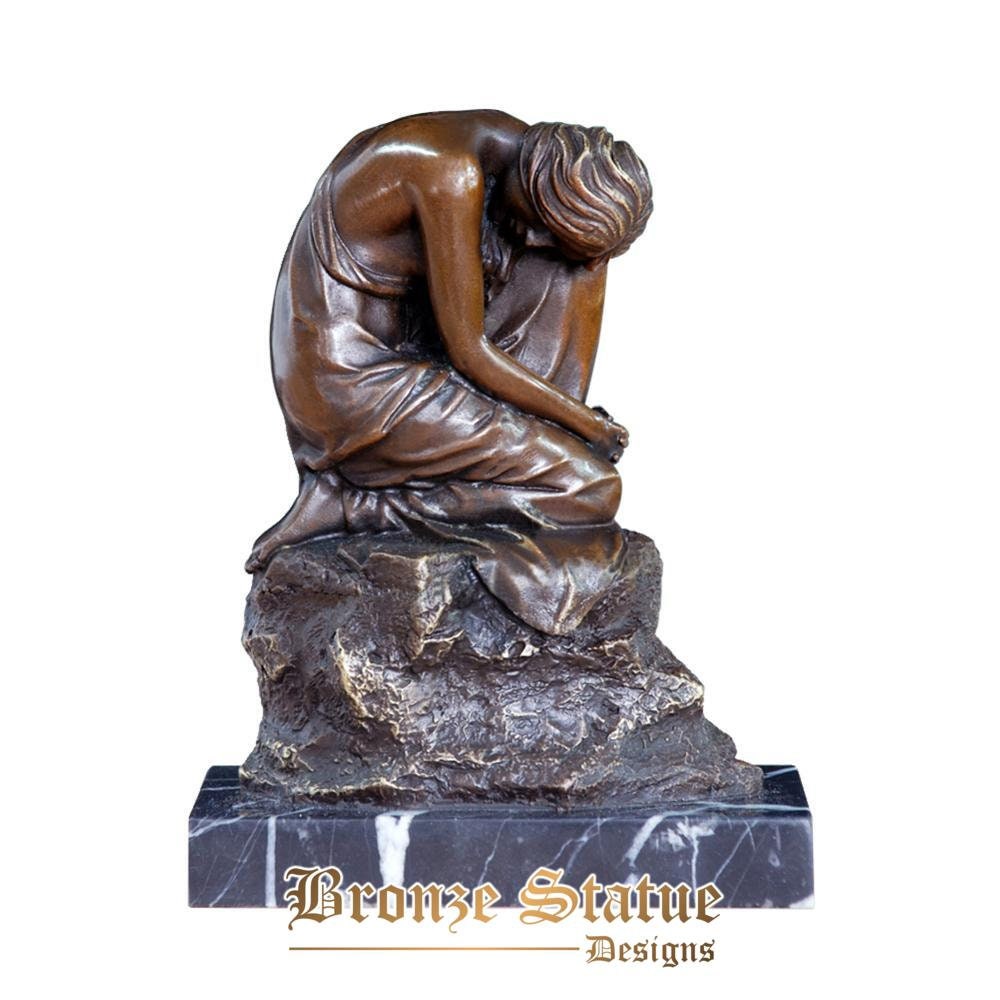 Bronze statue thinking woman sculpture female girl hot cast art figurine home desk decoration birthday gifts