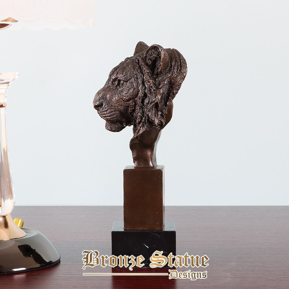 25cm bronze tiger head sculpture figurine wildlife tiger bust statue art for home office table decoration